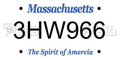 3HW966 Massachusetts License Plate