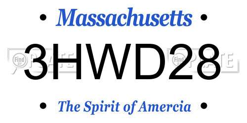 3HWD28 Massachusetts License Plate