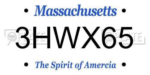 3HWX65 Massachusetts License Plate