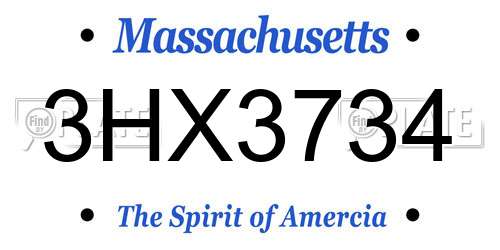 3HX3734 Massachusetts License Plate