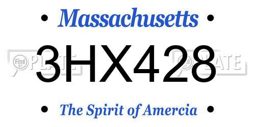 3HX428 Massachusetts License Plate
