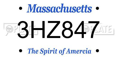 3HZ847 Massachusetts License Plate