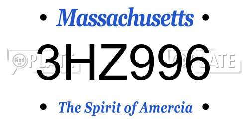 3HZ996 Massachusetts License Plate