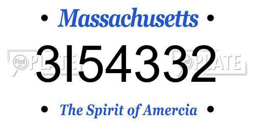 3I54332 Massachusetts License Plate