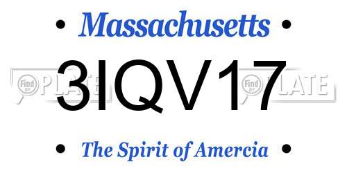 3IQV17 Massachusetts License Plate