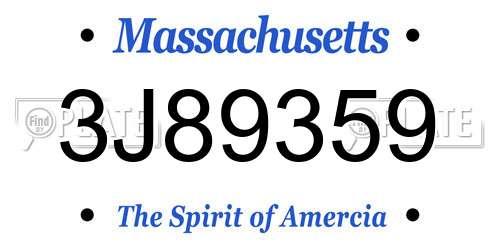 3J89359 Massachusetts License Plate