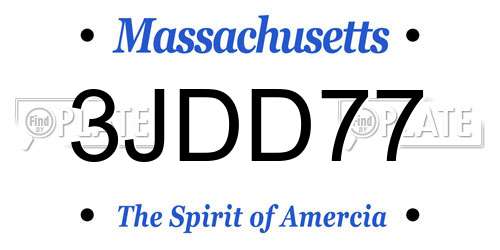 3JDD77 Massachusetts License Plate