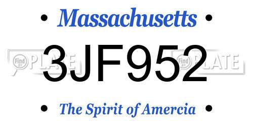 3JF952 Massachusetts License Plate