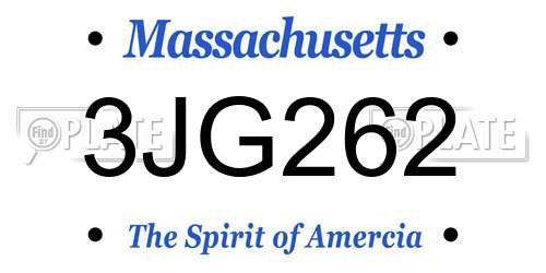 3JG262 Massachusetts License Plate