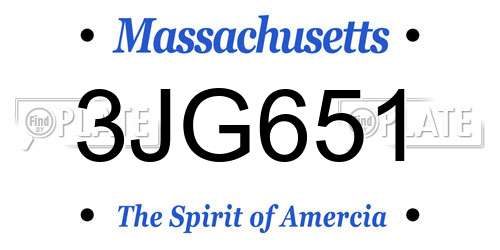 3JG651 Massachusetts License Plate