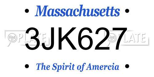 3JK627 Massachusetts License Plate