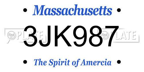 3JK987 Massachusetts License Plate