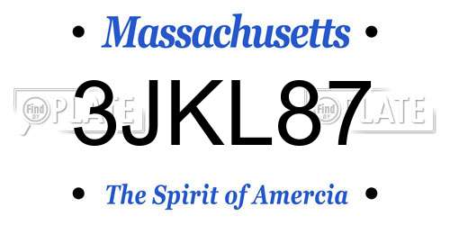 3JKL87 Massachusetts License Plate