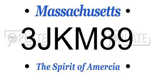 3JKM89 Massachusetts License Plate