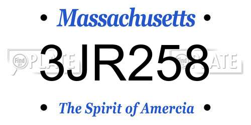 3JR258 Massachusetts License Plate