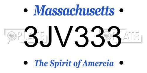 3JV333 Massachusetts License Plate