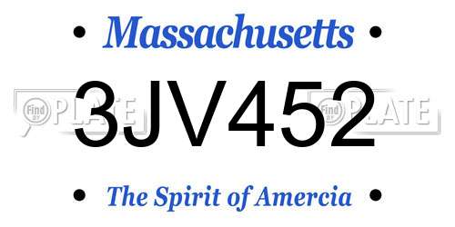 3JV452 Massachusetts License Plate