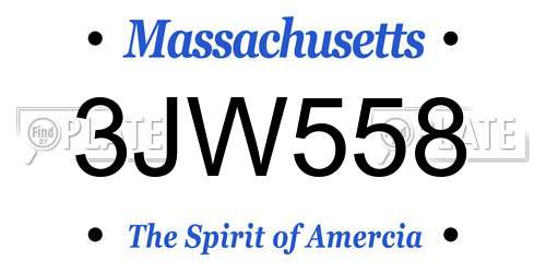3JW558 Massachusetts License Plate