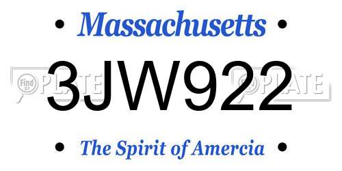 3JW922 Massachusetts License Plate