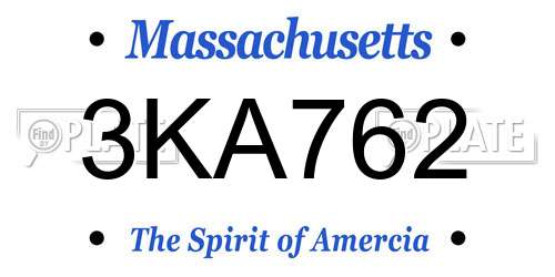 3KA762 Massachusetts License Plate