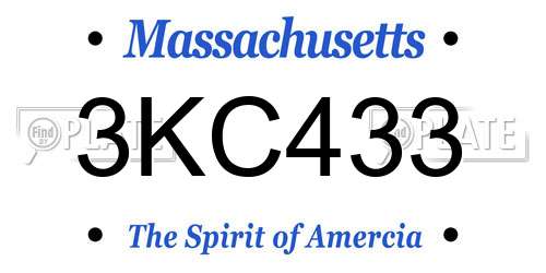 3KC433 Massachusetts License Plate