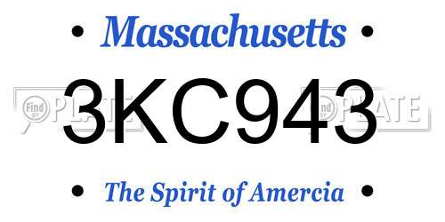 3KC943 Massachusetts License Plate