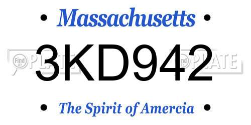 3KD942 Massachusetts License Plate