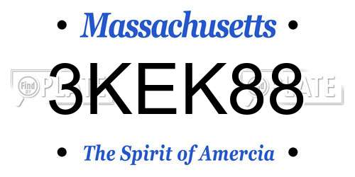 3KEK88 Massachusetts License Plate