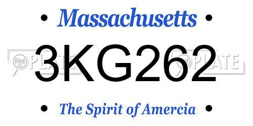 3KG262 Massachusetts License Plate