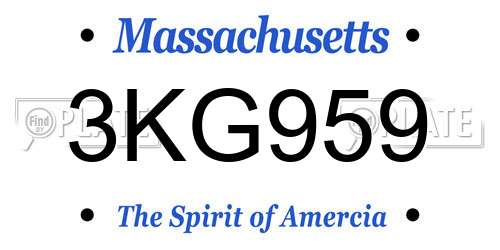 3KG959 Massachusetts License Plate