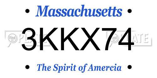 3KKX74 Massachusetts License Plate