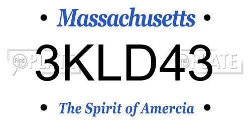 3KLD43 Massachusetts License Plate