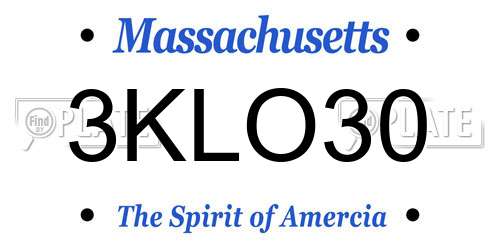 3KLO30 Massachusetts License Plate