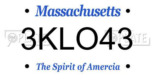 3KLO43 Massachusetts License Plate