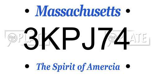 3KPJ74 Massachusetts License Plate