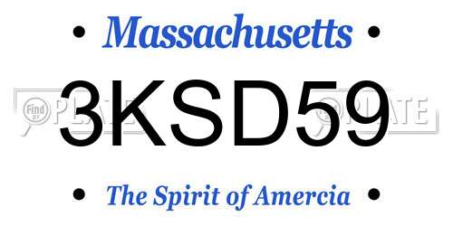 3KSD59 Massachusetts License Plate