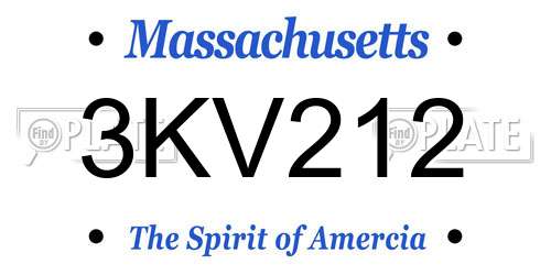 3KV212 Massachusetts License Plate