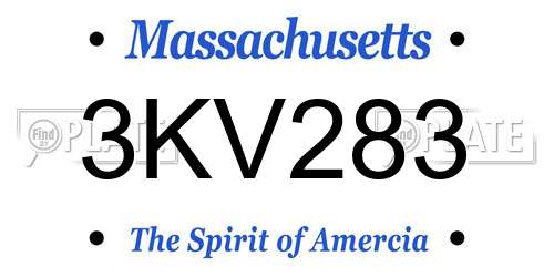3KV283 Massachusetts License Plate