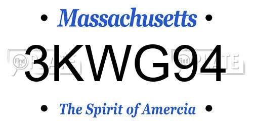 3KWG94 Massachusetts License Plate