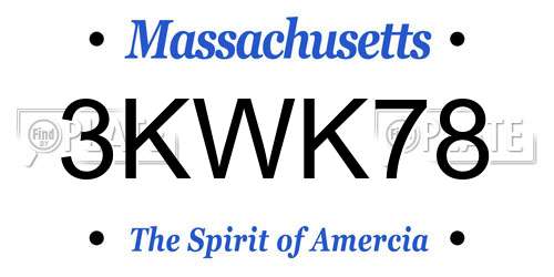 3KWK78 Massachusetts License Plate