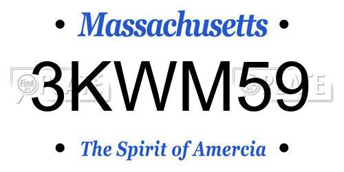 3KWM59 Massachusetts License Plate