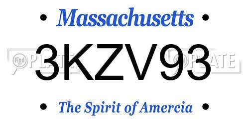 3KZV93 Massachusetts License Plate