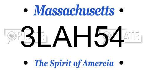 3LAH54 Massachusetts License Plate