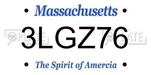 3LGZ76 Massachusetts License Plate