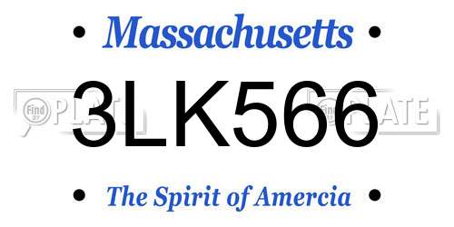 3LK566 Massachusetts License Plate