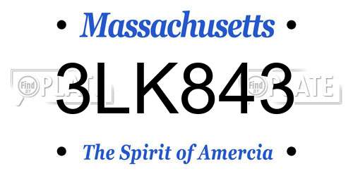 3LK843 Massachusetts License Plate