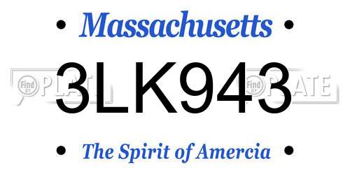 3LK943 Massachusetts License Plate
