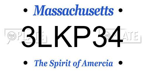 3LKP34 Massachusetts License Plate