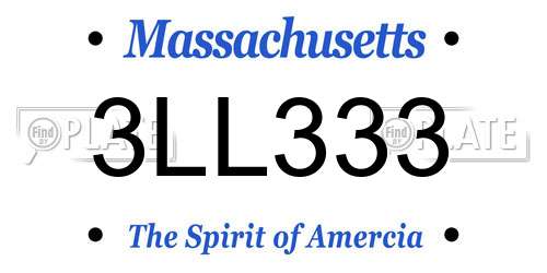 3LL333 Massachusetts License Plate
