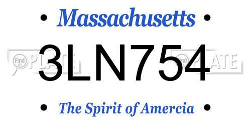 3LN754 Massachusetts License Plate